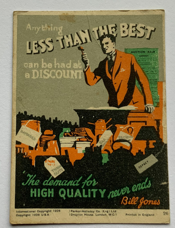 1928 Propaganda card by Parker Halladay USA Anything less than best